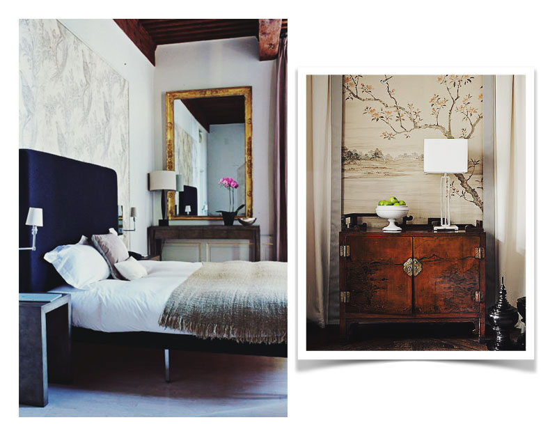 Design Inspiration: Hand painted and Chinoiserie wall panels via This is Glamorous