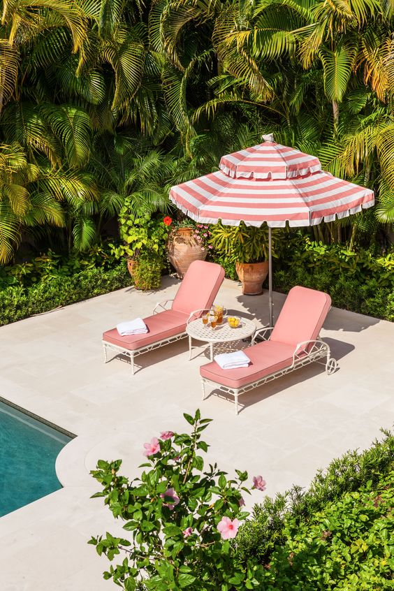 Summertime Inspiration | Outdoor Living: Striped Umbrellas & Blue Hydrangeas