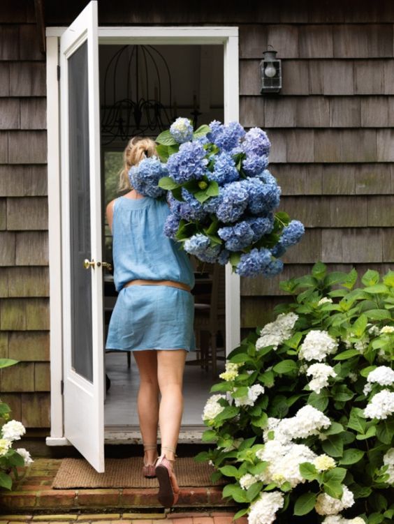 Summertime Inspiration | Outdoor Living: Striped Umbrellas & Blue Hydrangeas