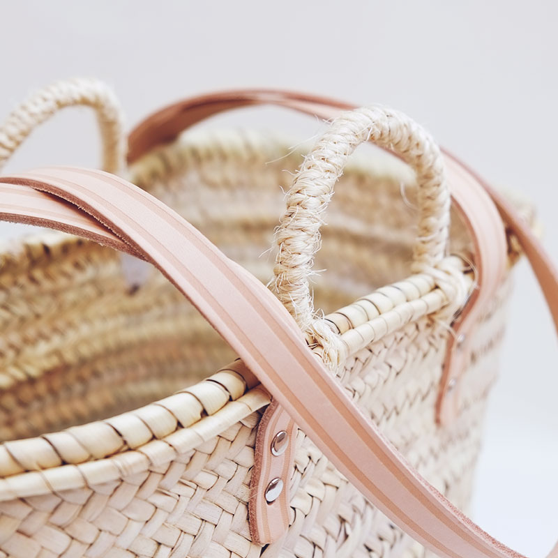 SEVILLA WICKER MARKET TOTE with Vegetable Tanned Leather Straps