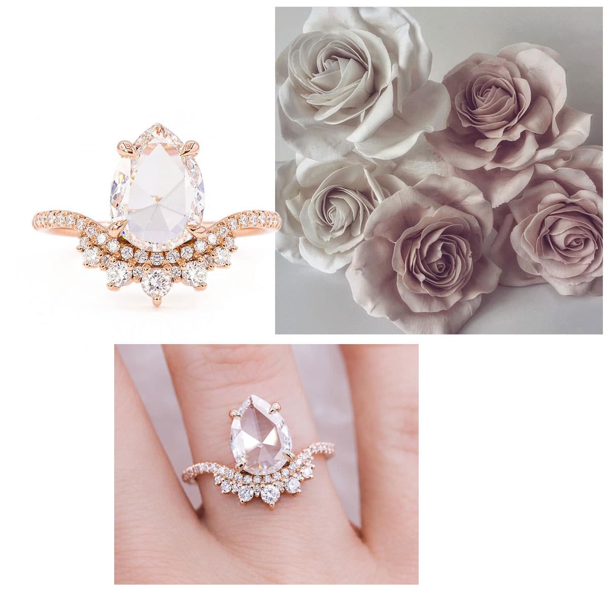1.50-Carat Pear Rose Cut Diamond Coronet Ring