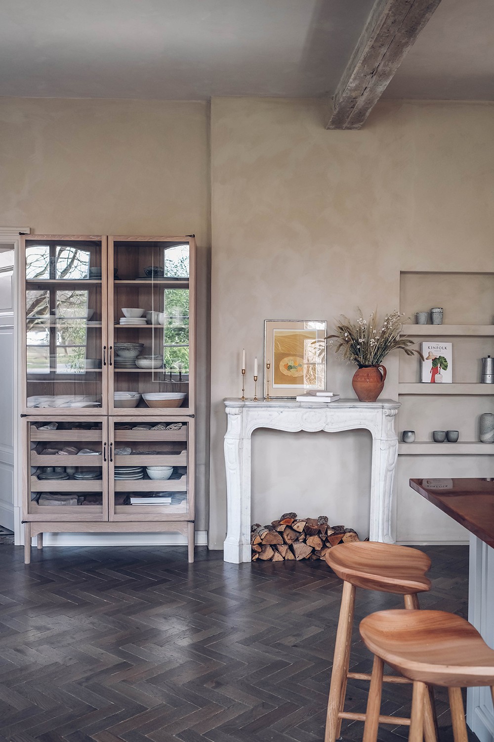 Décor Inspiration: An Elegant Kitchen in an Old Schoolhouse in the German Countryside with Marble Counters & Herringbone Floors